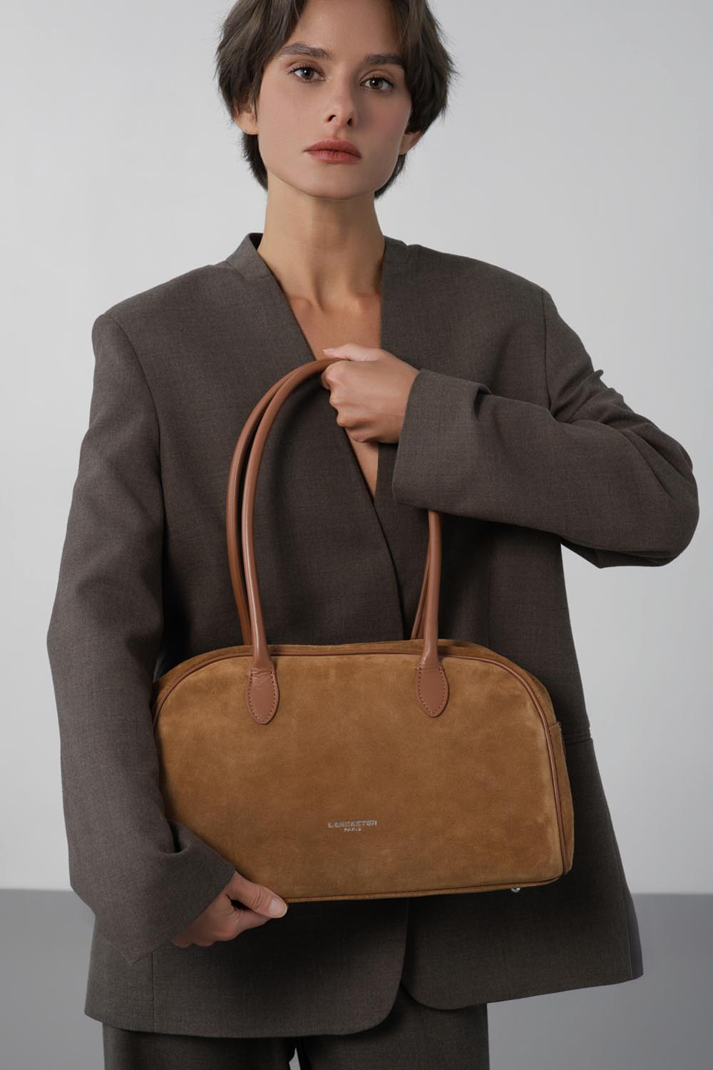 Lancaster Shopper Schultertasche Mit Reißverschluss Leder Camel – getragen