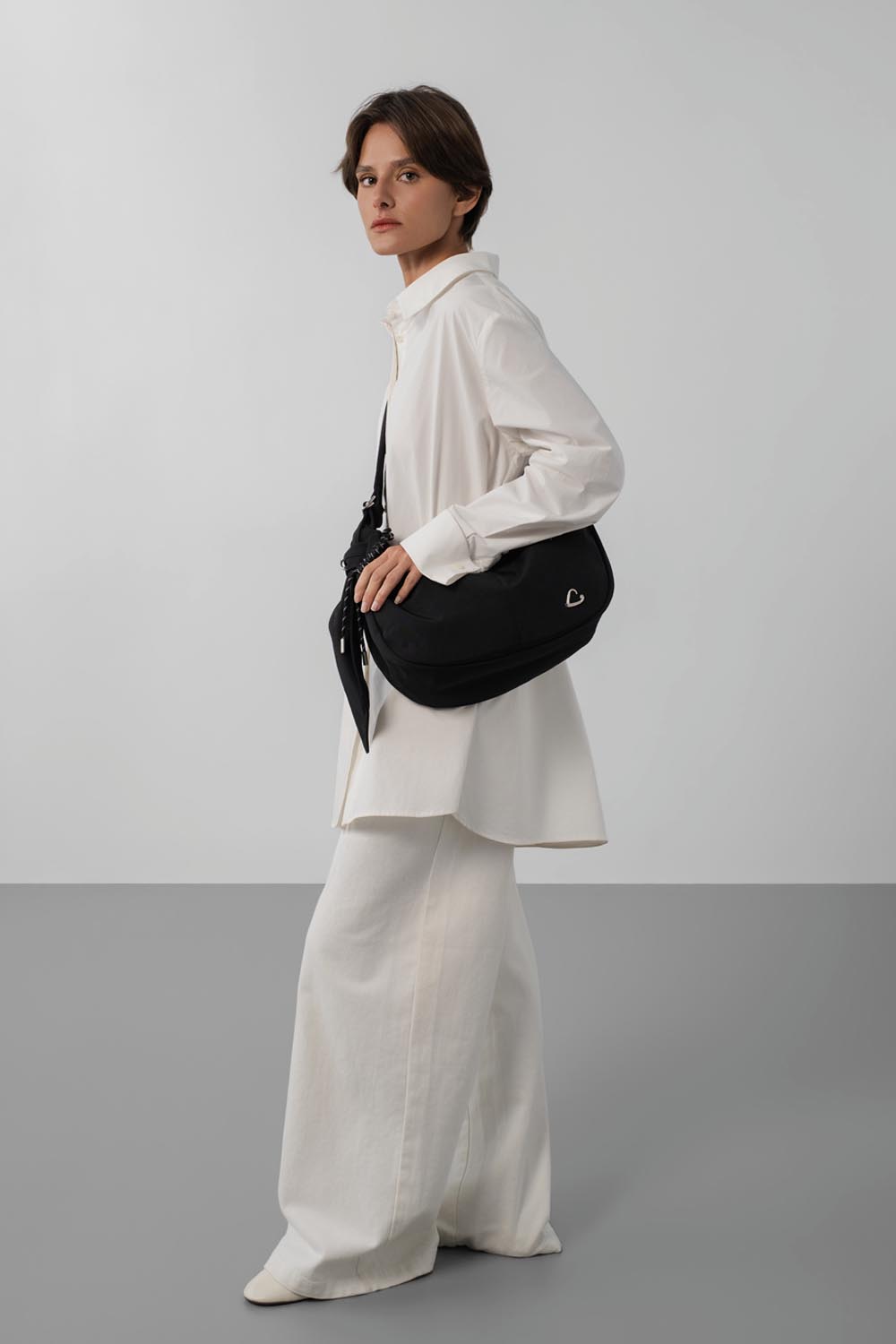 Lancaster Basic Love Large Shoulder Bag Black – worn