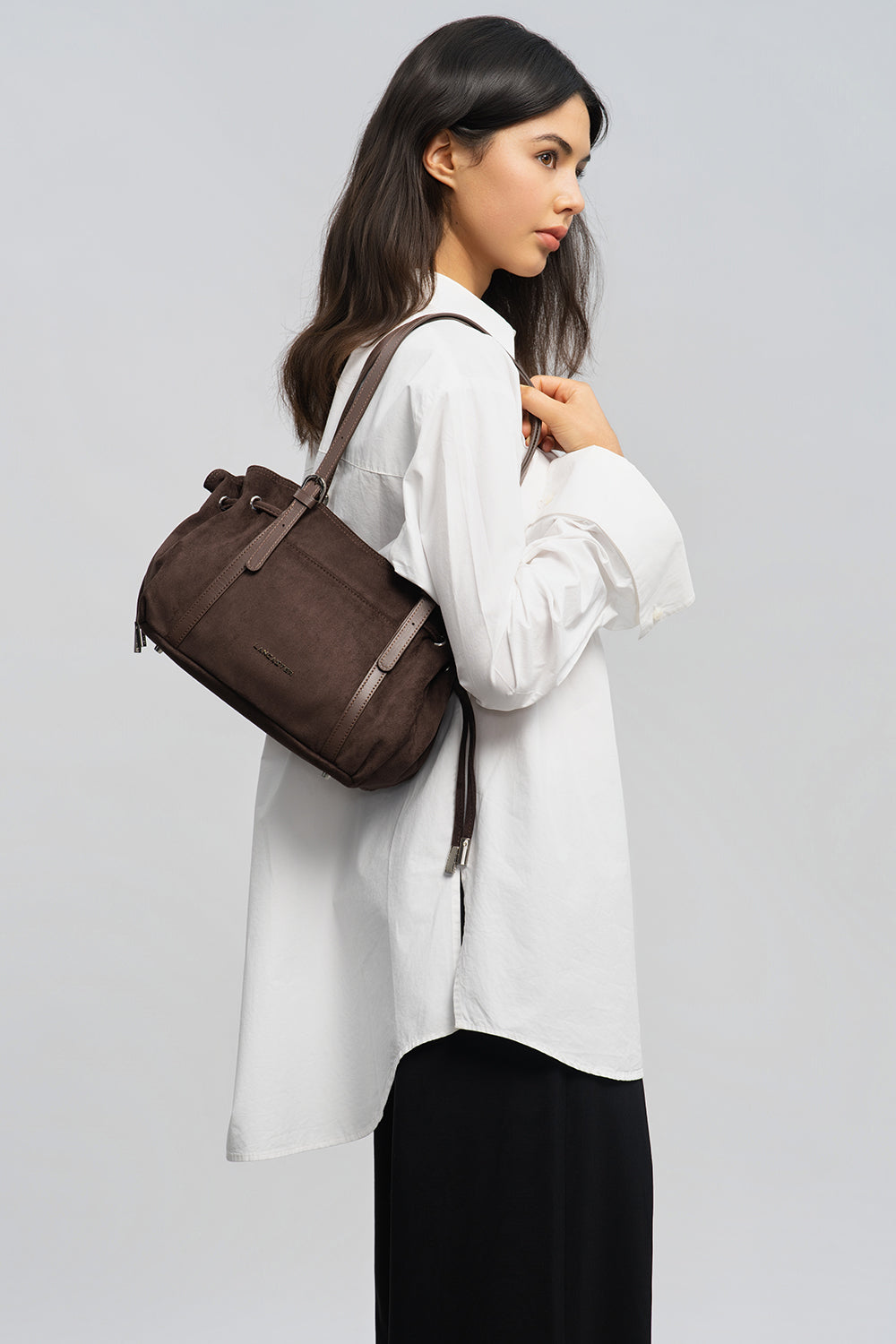Lancaster Shoulder Zippered Tote Bag M Velvet Emma Brown – worn