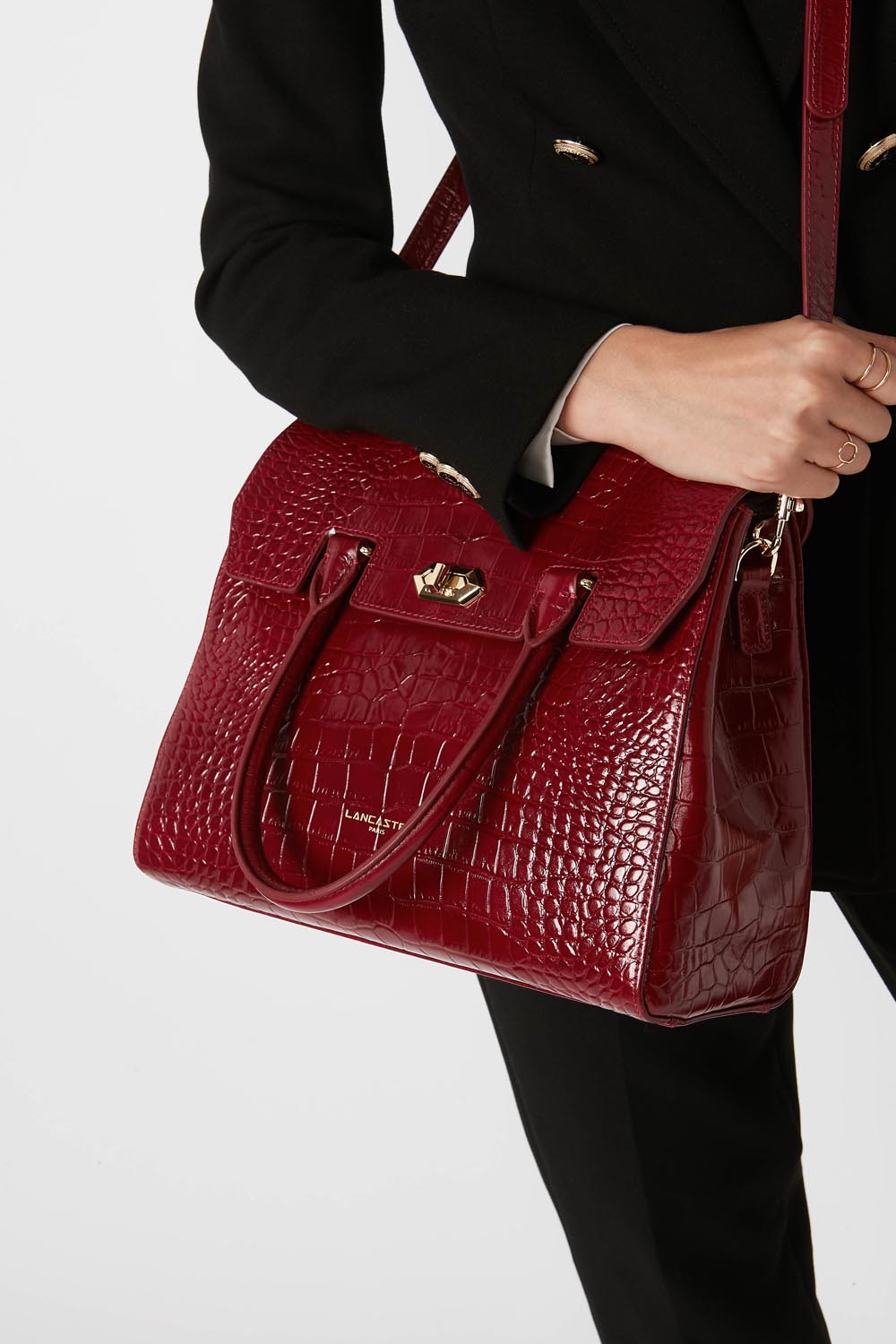 Sac à main Lancaster Exotic Croco à rabat noir – gedroen