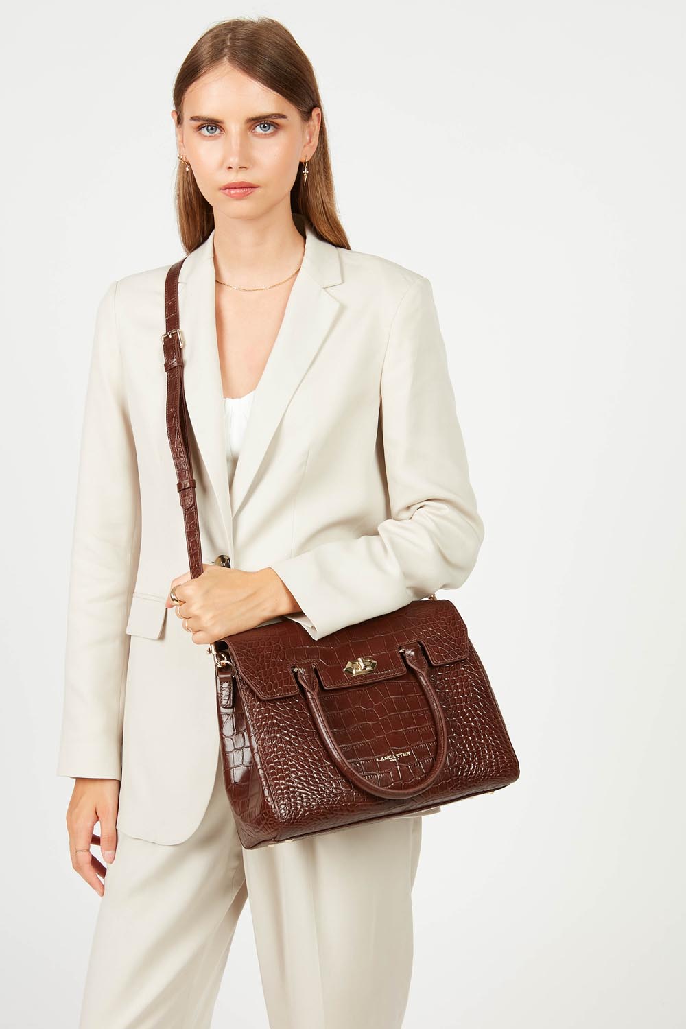 Sac à main Lancaster Exotic Croco à rabat noir – gedroen