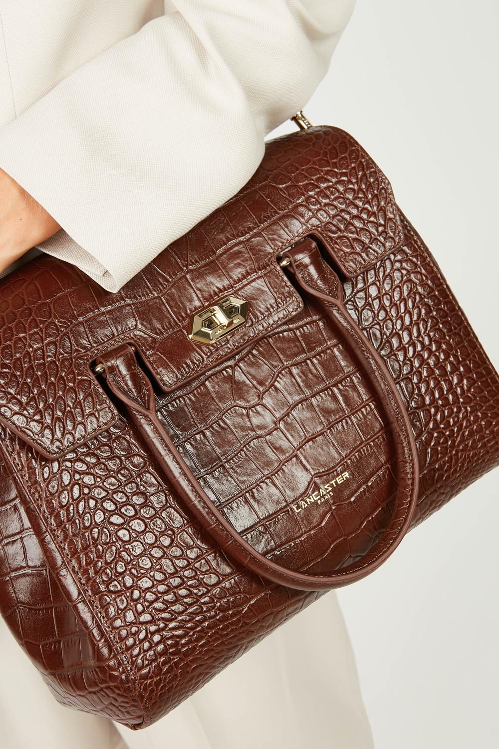 Sac à main Lancaster Exotic Croco à rabat noir – gedroen
