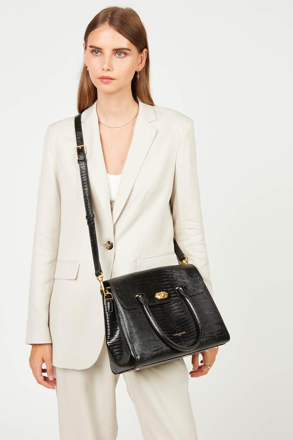 Sac à main Lancaster Exotic Croco à rabat noir – gedroen