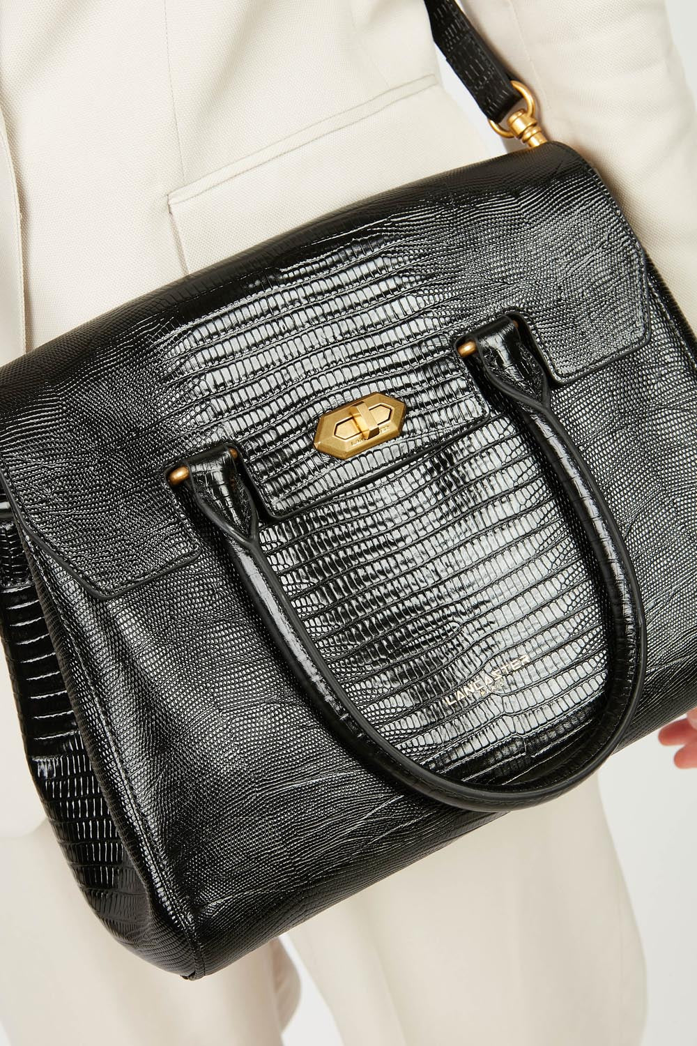 Sac à main Lancaster Exotic Croco à rabat noir – gedroen