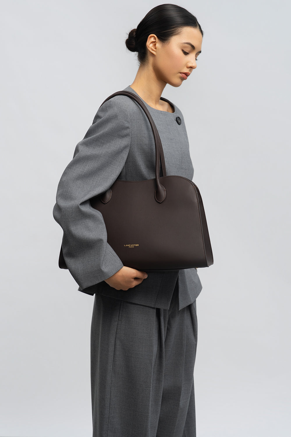 Lancaster Tote Bag shoulder Zippered L Donna Hopper Black – worn