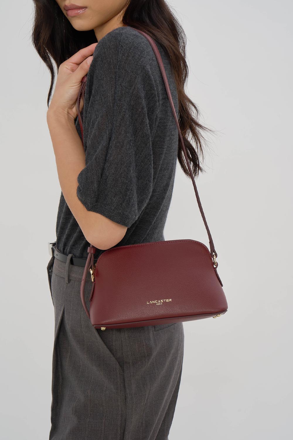 Lancaster Sierra Jia Small Zip Half-Moon Bag Ivory – worn
