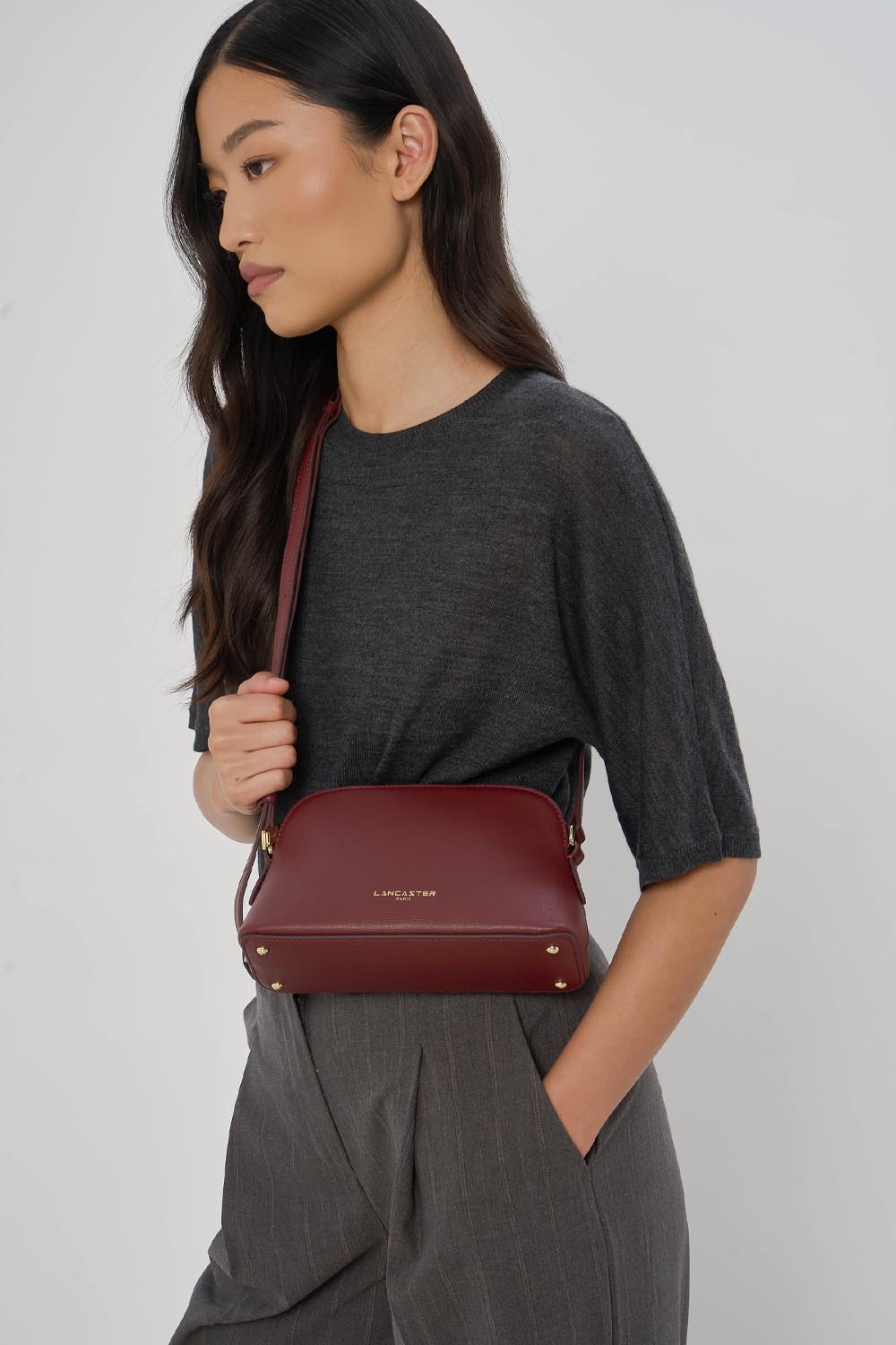 Lancaster Sierra Jia Small Zip Half-Moon Bag Ivory – worn