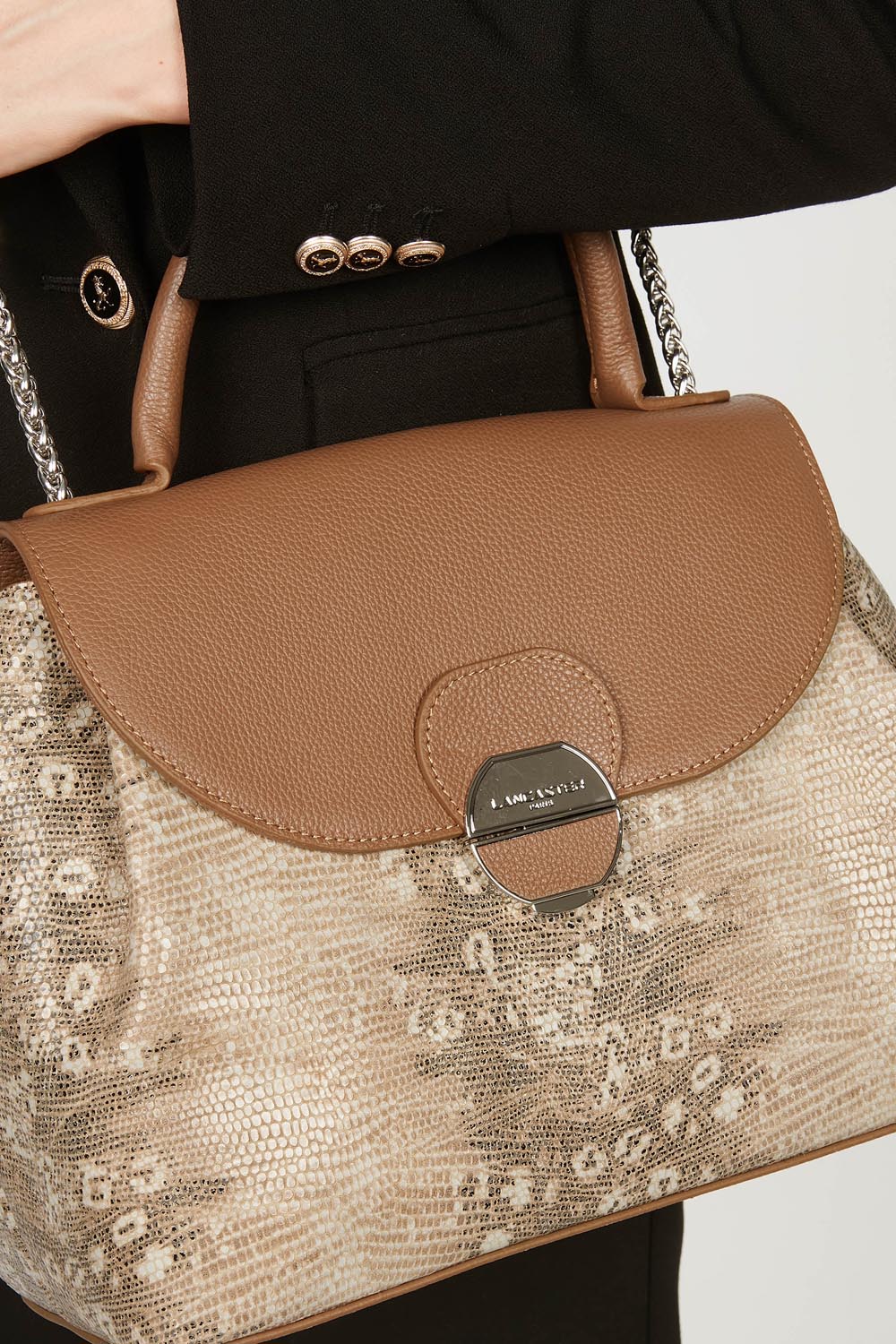Lancaster Sac à main à rabat avec fermoir L Pia Camel – gedroen