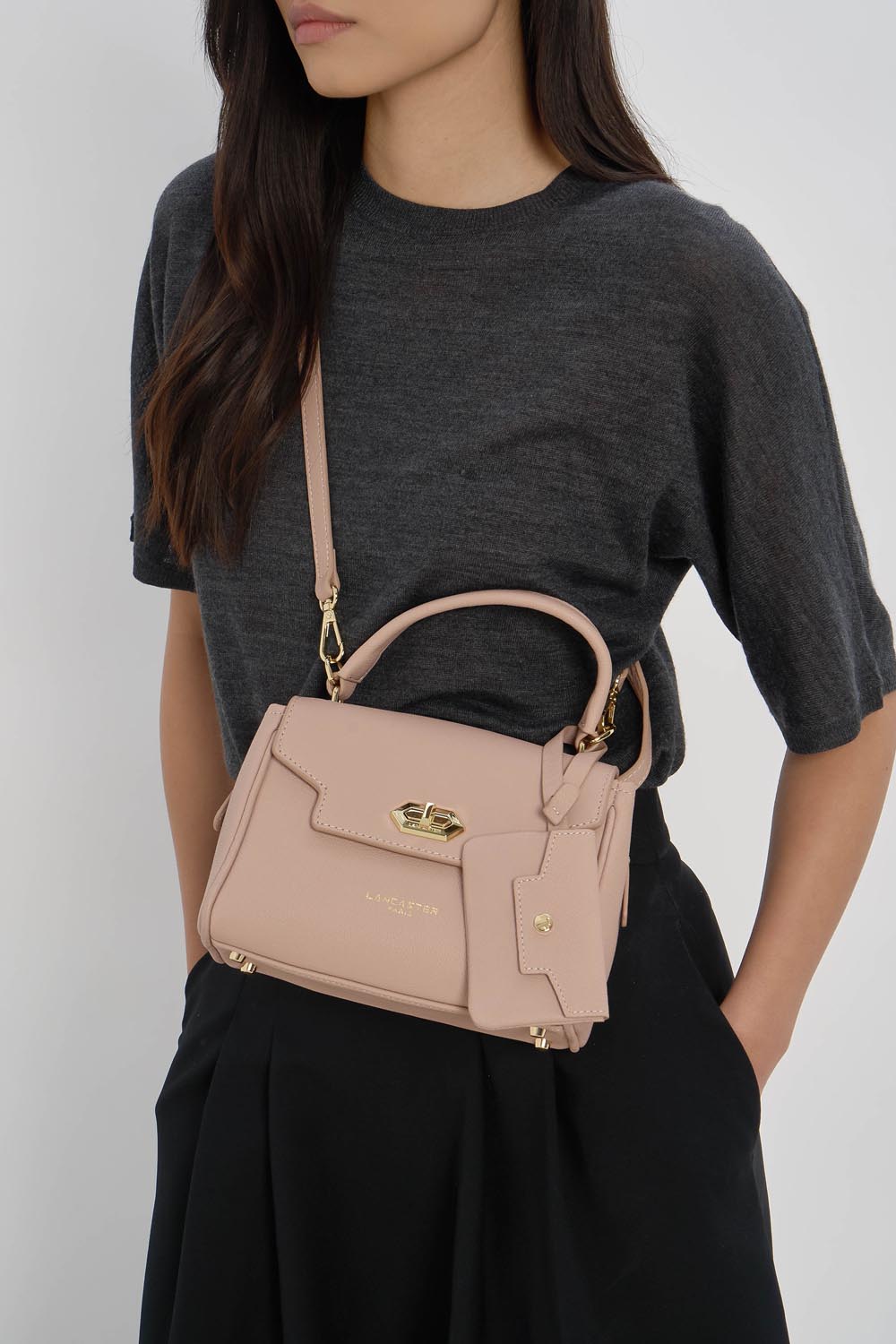 Lancaster Bolso de mano con solapa y cierre S Mademoiselle Grace Negro – llevado
