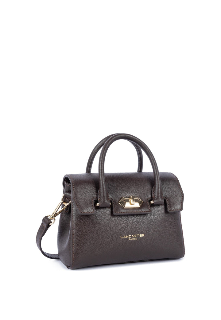 Lancaster Sac à main A rabat avec fermoir Mini Milano Cosmos Marron Foncé, vue de cote