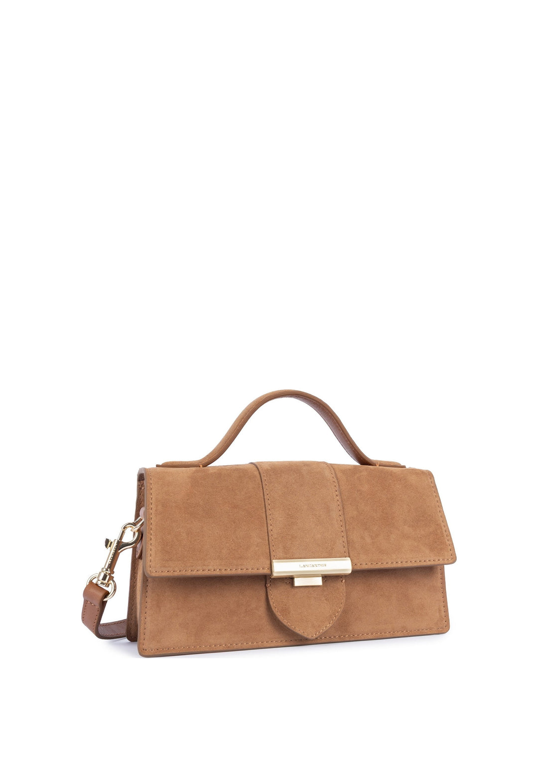 Lancaster Sac à main A rabat avec fermoir Suède Ily Camel — vue de cote