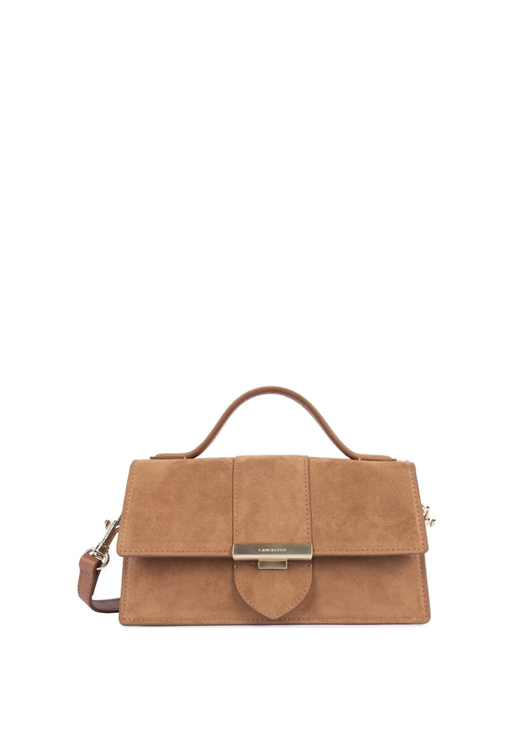 Lancaster Sac à main A rabat avec fermoir Suède Ily Camel — vue de face