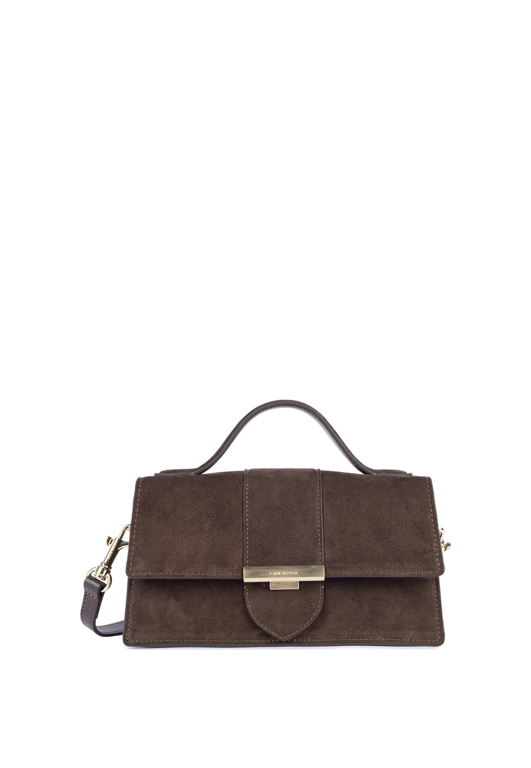 Lancaster Sac à main A rabat avec fermoir Suède Ily Marron — vue de face