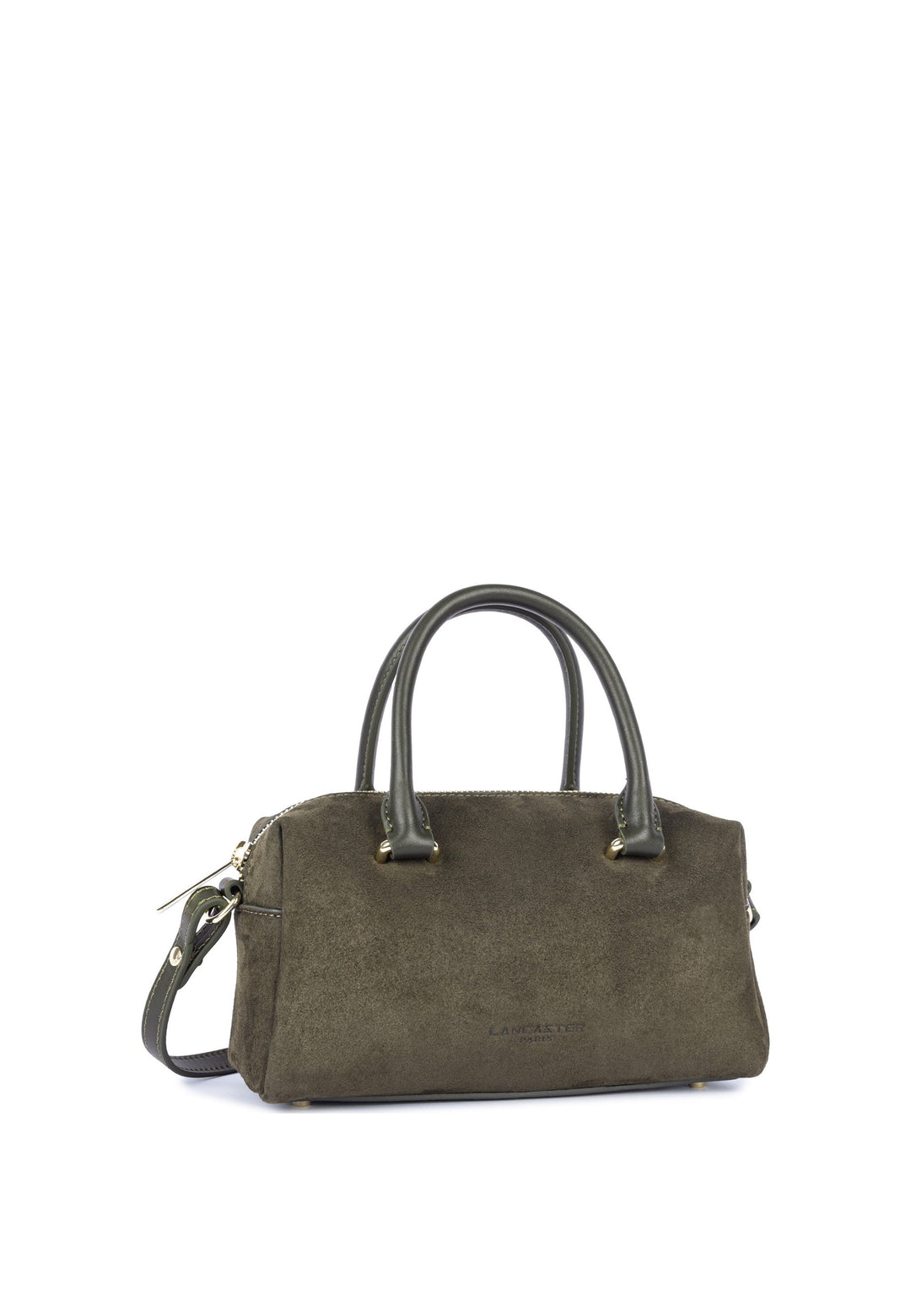 Lancaster Sac à main Zippé Suède Cube Kaki — vue de cote