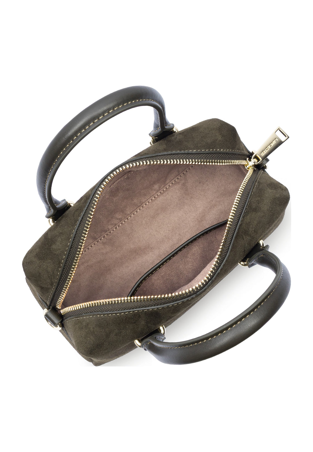 Lancaster Sac à main Zippé Suède Cube Kaki — vue interieure