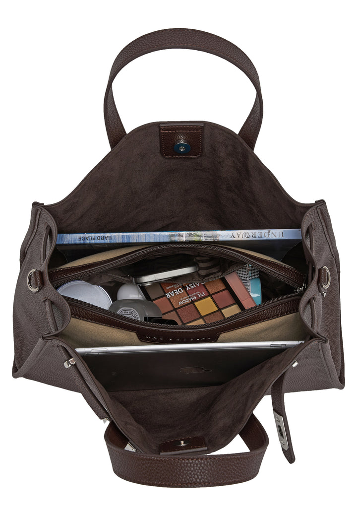 Mac Douglas Cabas M Tote Land Chocolat, vue intérieure avec objets
