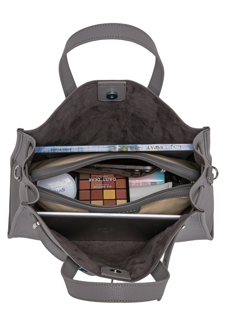 Mac Douglas Cabas M Tote Land Gris, vue intérieure avec objets