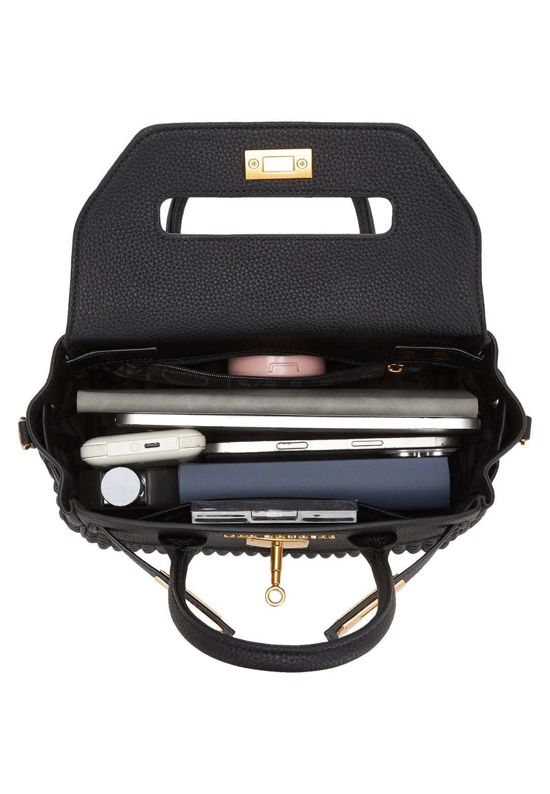 Mac Douglas Sacs À Main MINI Pyla2 Bryan2 Noir, vue intérieure avec objets