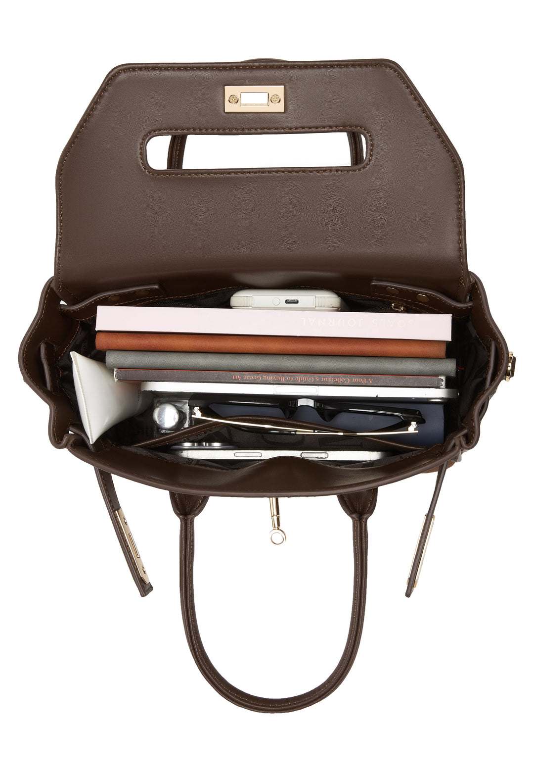 Mac Douglas Sacs À Main MINI Pyla2 Stok Chocolat, vue intérieure avec objets