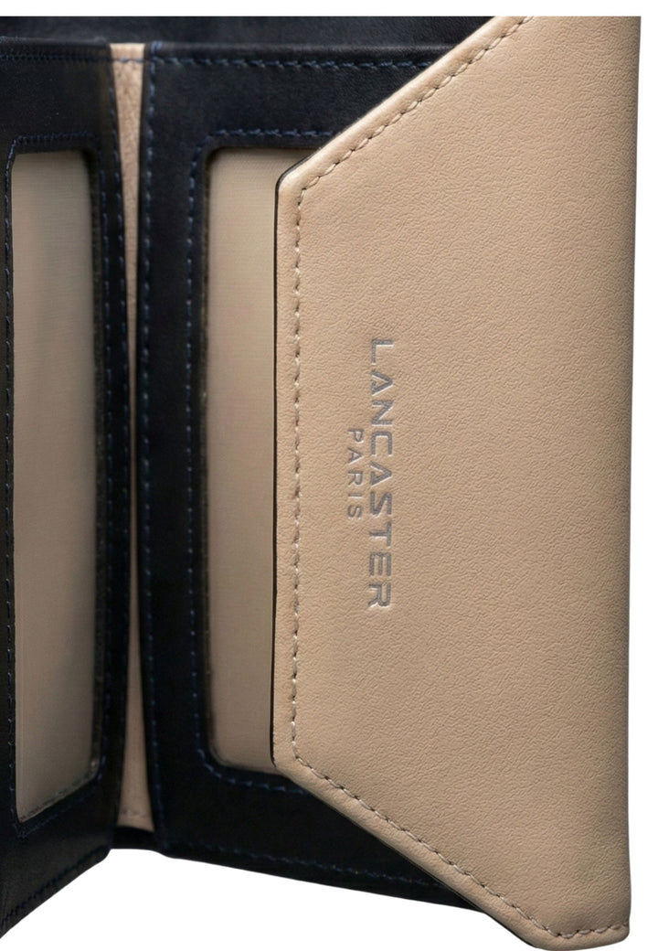 Lancaster Wallet back-to-back with flap and snap Smooth 137-02 Dark Blue - Ecru