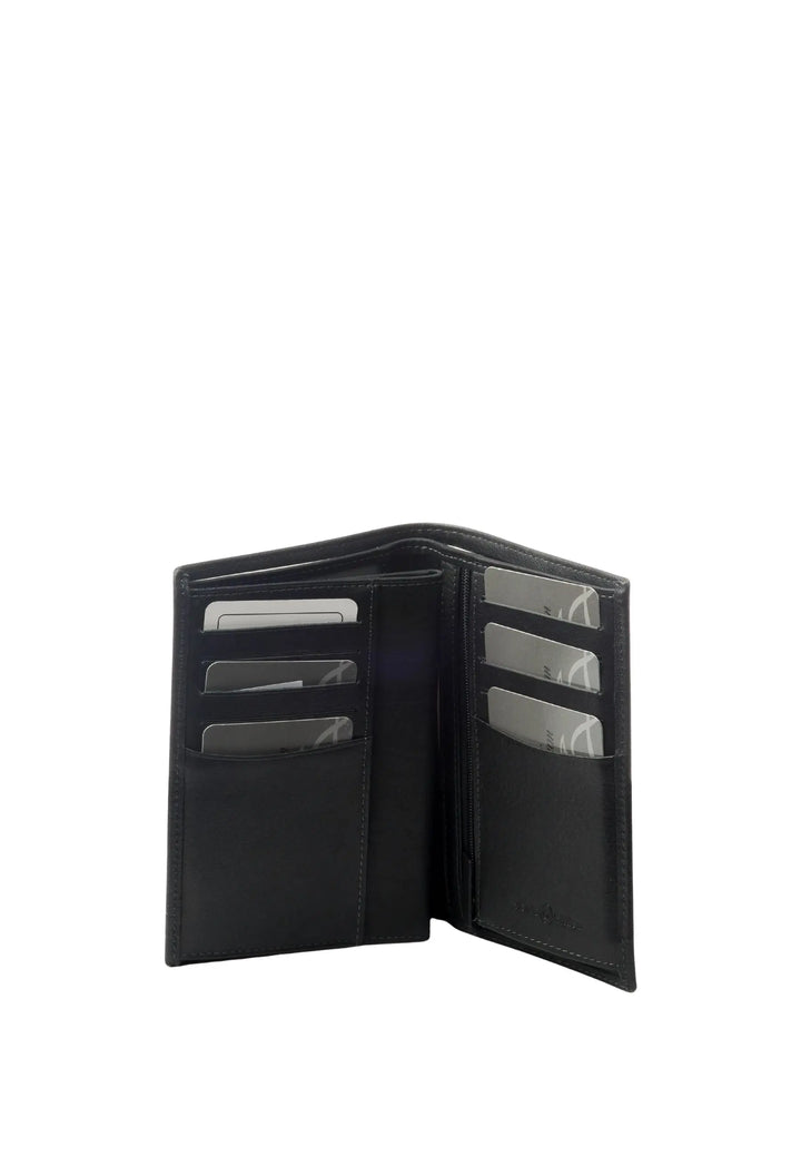 Vue intérieure du portefeuille David William D5209 Deco noir en cuir, nombreux emplacements pour cartes.