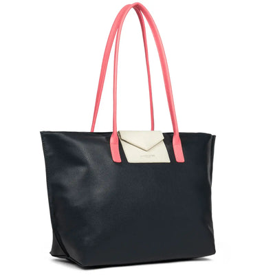 Sac cabas épaule Zippée L Maya Lancaster 517-20 Bleu Foncé Blanc Rose