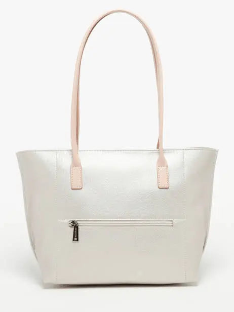 Sac cabas épaule Zippée M Maya Lancaster 517-29 Nacre-Blanc -Rose