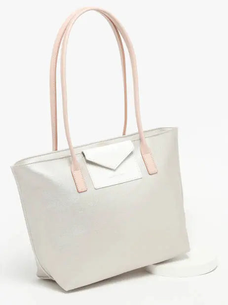 Sac cabas épaule Zippée M Maya Lancaster 517-29 Nacre-Blanc -Rose