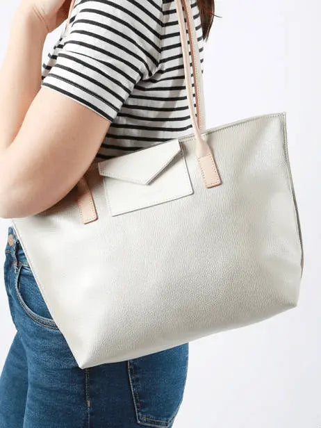 Sac cabas épaule Zippée M Maya Lancaster 517-29 Nacre-Blanc -Rose