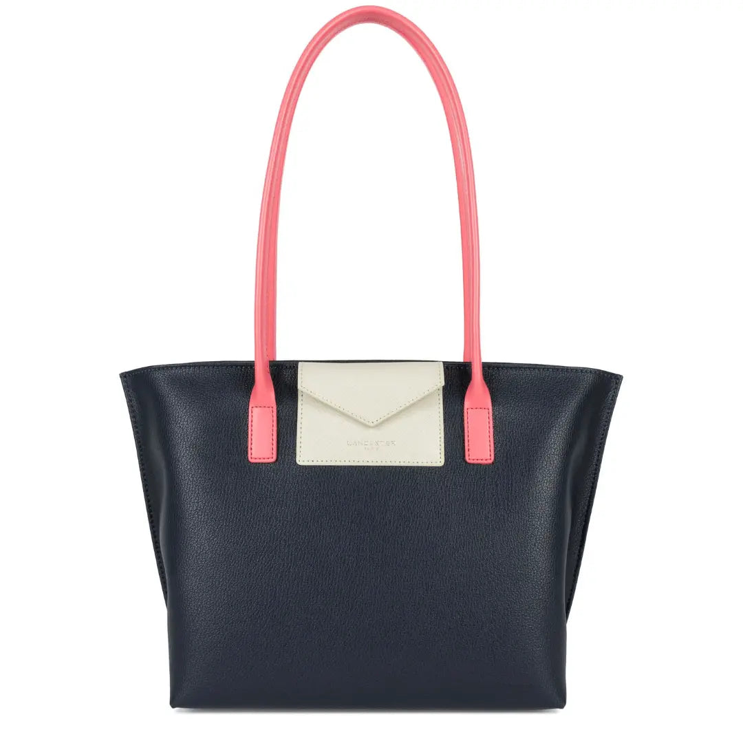 Sac cabas épaule Zippée M Maya Lancaster 517-29 Bleu Foncé - Blanc - Rose