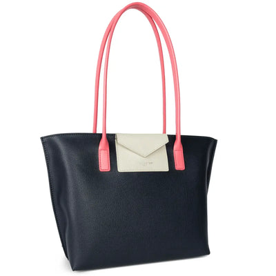 Sac cabas épaule Zippée M Maya Lancaster 517-29 Bleu Foncé - Blanc - Rose