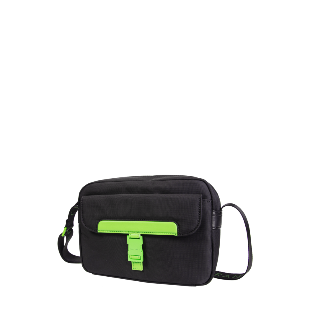 Mini-sacoche Chabrand noire & vert fluo en toile 80839105