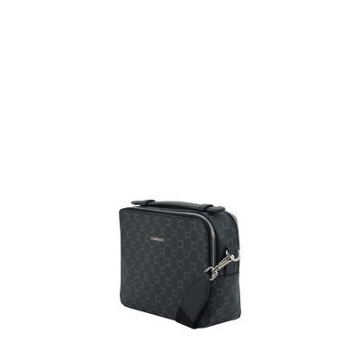 Mini-sacoche noire en toile enduite siglée garnie cuir Chabrand 85027111