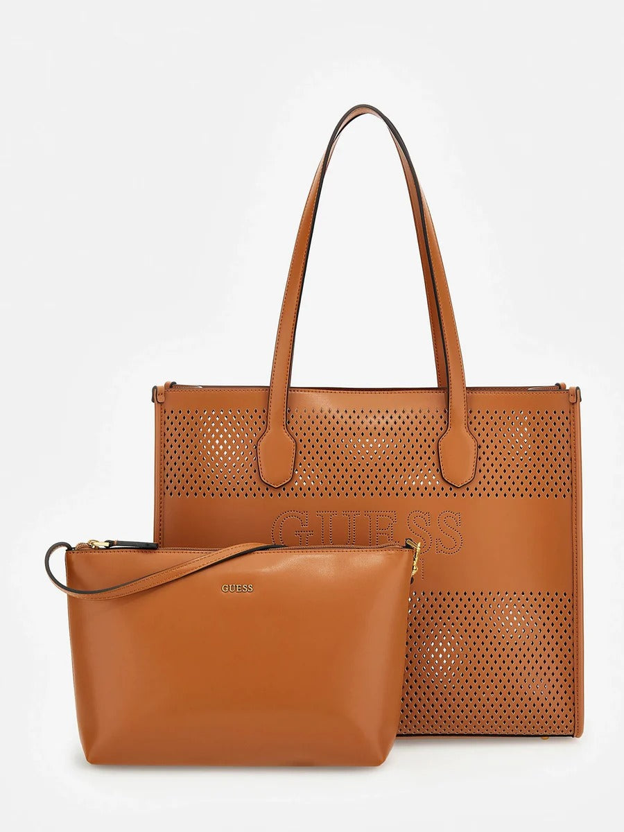 Sac à main shopping Katey Guess WH876923 Katey Perforé Cognac
