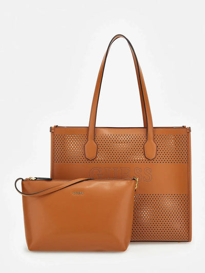 Sac à main shopping Katey Guess WH876923 Katey Perforé Cognac